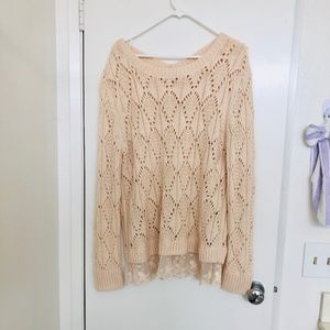 Hinge Lace Crochet Peach Sweater